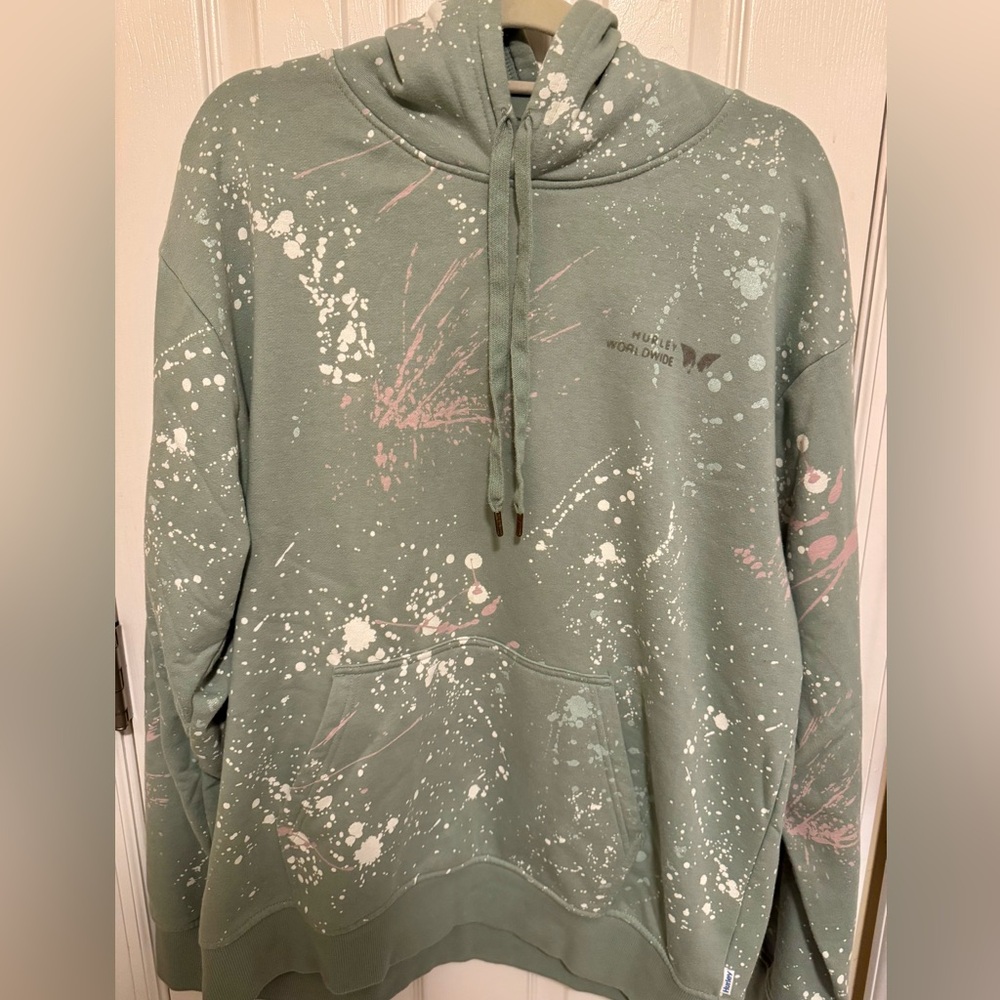 Hurley Mint Green With Pink and White Splatter Hoodie